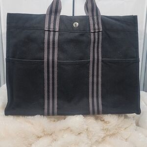 Hermes Black and Gray Canvas Briefcase